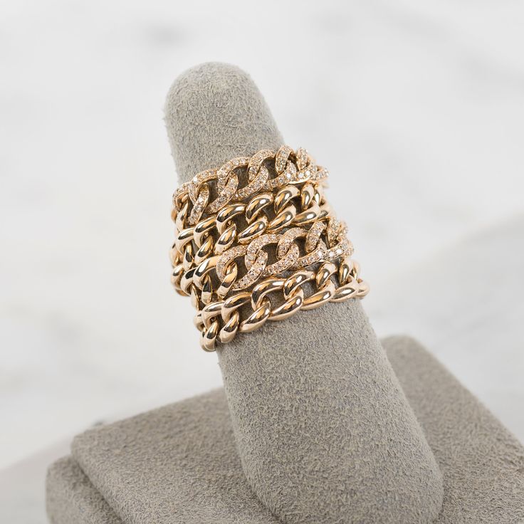 Beautifully handcrafted Cuban link 14k solid gold ring, available in 14k white, yellow, and rose gold. Uber chic, modern and timeless, wear it by itself or stacked, a true fine jewelry statement ring. Ships in 4-8 business days Comes gift ready in a beautiful, custom Zoe Lev jewelry box. Everyday Luxury 14k Gold Stackable Rings, Stackable 14k Gold Rings For Everyday Luxury, Everyday Luxury Rose Gold 14k Rings, Everyday Luxury 14k Rose Gold Rings, Cuban Link Ring, Chain Link Ring, Link Ring, Pave Diamond Ring, Solid Gold Ring