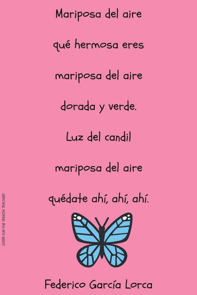 a pink background with a blue butterfly on it's back and the words in spanish