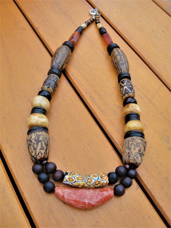 Trade Bead Necklace Mens African Jewelry Murano Millefiori | Etsy Abandoned Shrine, Kola Nut, African Trade Bead Jewelry, African Inspired Jewelry, African Beads Necklace, Exotic Jewelry, Necklace African, Fancy Jewelry Necklace, Beaded Jewelry Necklaces