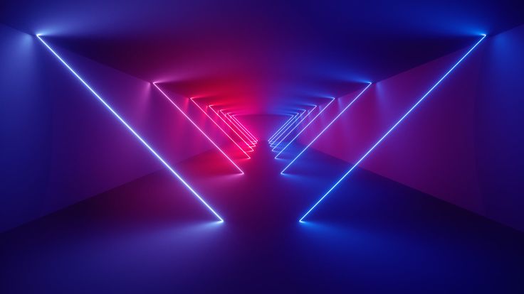 an image of a hallway that is lit up in blue and pink colors with neon lights