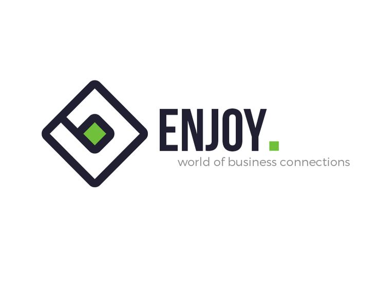 the logo for enjoy world of business connections, which is designed to look like a diamond