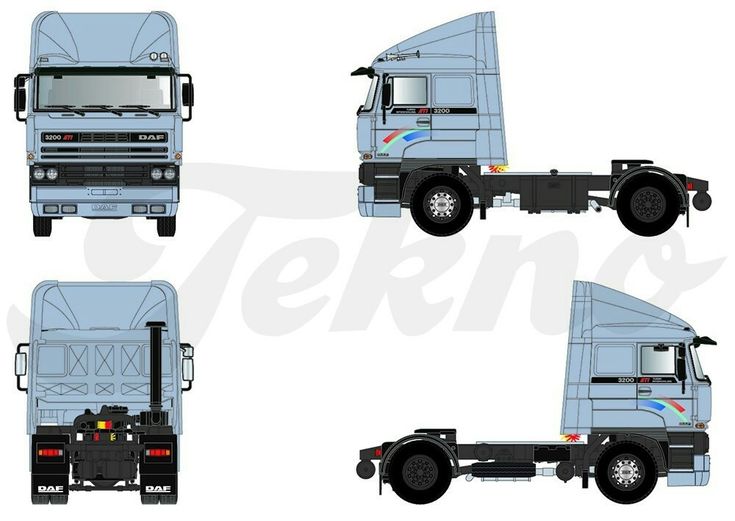 four different views of the front, back and side of a semi - trailer truck