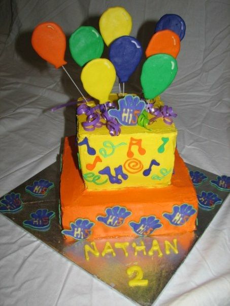 a birthday cake with balloons on top