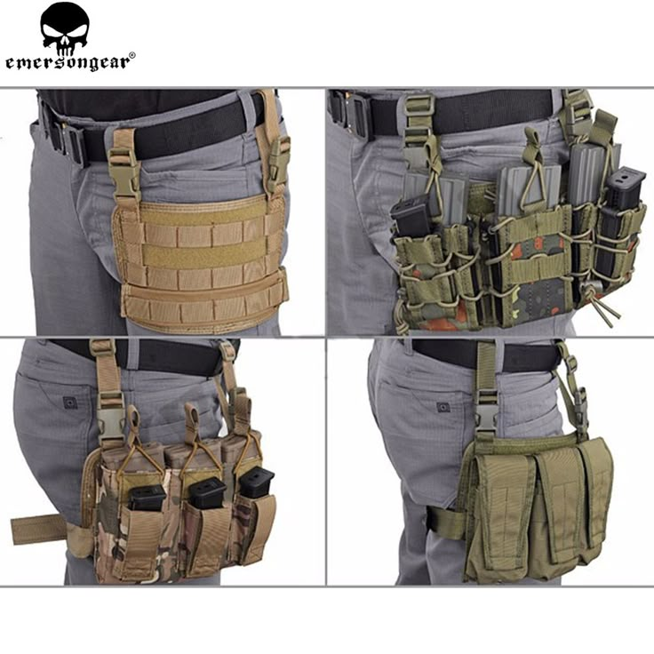 three different views of the back and side of a man's chest rigs