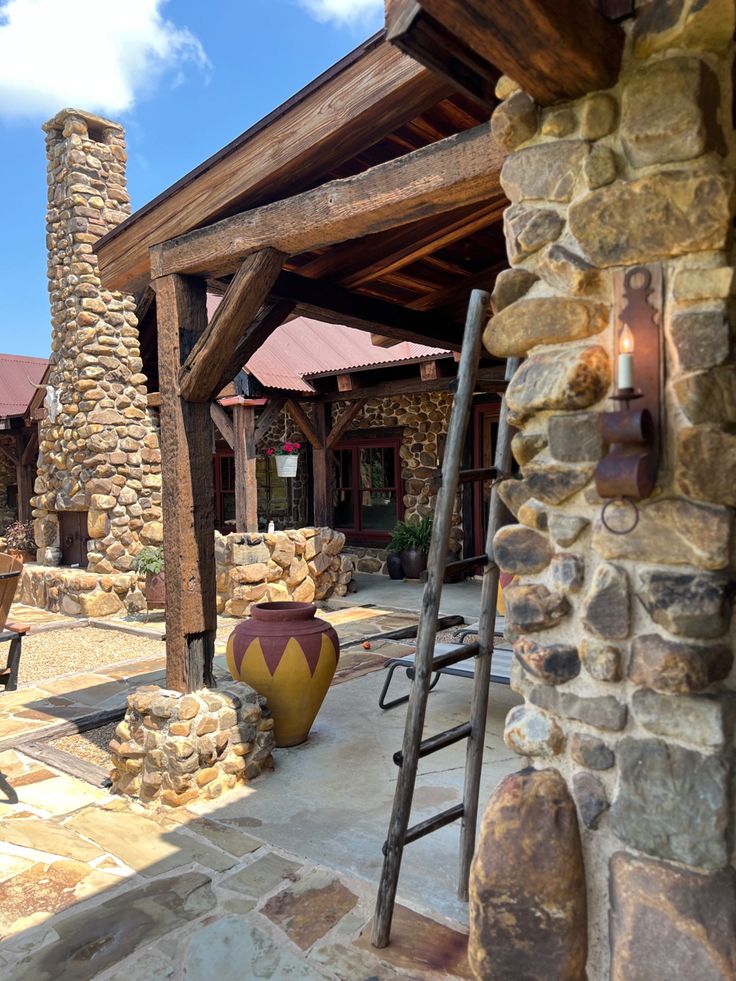 Spanish Hacienda Outdoor Patio & Rustic River Rock Fireplace in 2024 ...