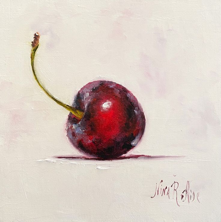 an oil painting of a cherry on a white background