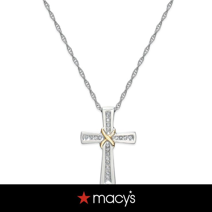 in stock Macy's Sterling Silver Jewelry For Anniversary, Macy's Fine Jewelry Cubic Zirconia, Elegant Sterling Silver Cross Diamond Necklace, Diamond Cross Jewelry With Diamond Accents, Cross Shaped Diamond Jewelry With Accents, Macy's Diamond Cut Jewelry For Anniversary, Macy's Jewelry With Diamond Accents For Gift, Macy's White Jewelry For Anniversary, Macy's Brilliant Cut Gift Jewelry