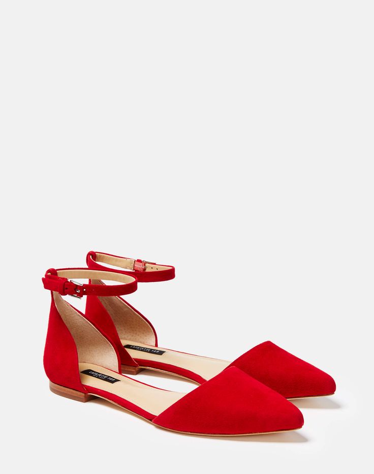 Marina Suede d'Orsay Flat Grad Shoes, Red Shoes Flats, Lengthen Eyelashes, Smart Shoes, Strap Flats, Red Flats, Trendy Sandals, Pointy Toe Flats, Ankle Strap Flats