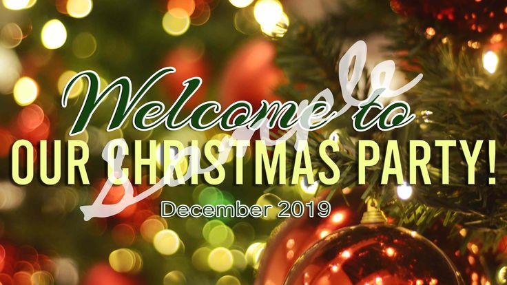 a christmas tree with lights and the words welcome to our christmas party december 19, 2019