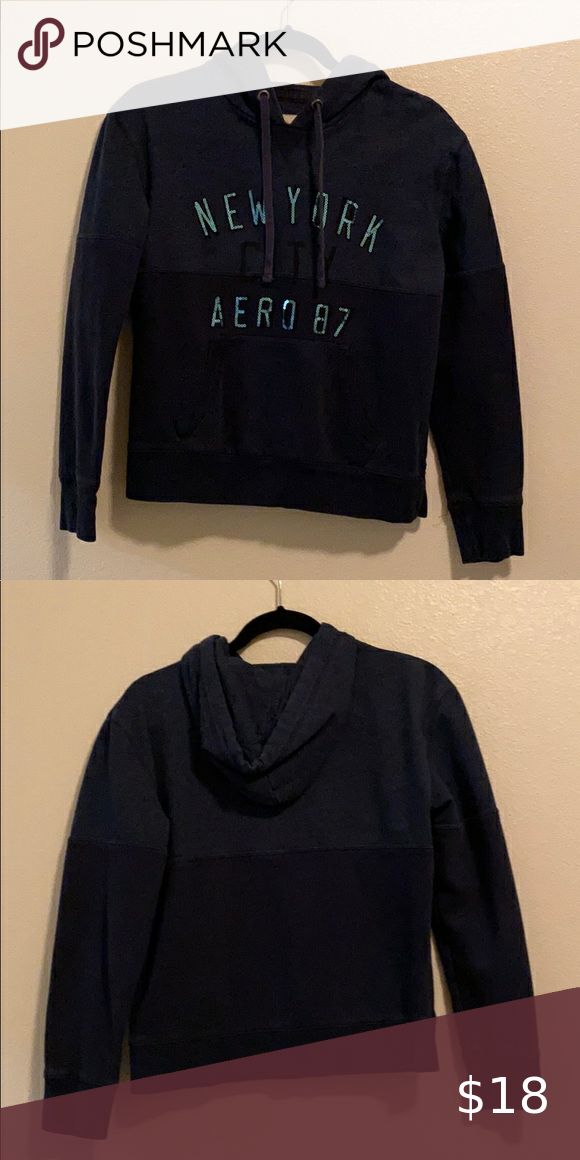 Navy blue hoodie 🦋 Navy blue hoodie with NEW YORK CITY AERO 87 Sweaters Crew & Scoop Necks Navy Blue Hoodie, S Crew, Blue Hoodie, York City, New York City, Scoop Neck, Sweaters For Women, Navy Blue, Blue Color