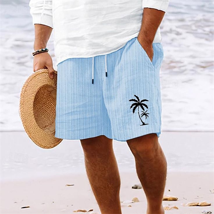 Category:WE-Pants; Season:Summer; Fabric:Polyester; Gender:Men's; Style:Boho,Hawaiian; Occasion:Vacation,Holiday,Beach; Fit Type:Regular Fit; Function:Breathable,Comfort; Waistline:Mid Waist; Pattern:Coconut Tree; Design:Pocket,Elastic Waist,Drawstring; Pants Type:Beach Shorts,Casual Shorts,Summer Shorts; Fly Type:Drawstring,Elasticity; Front page:FF; Listing Date:05/03/2024; Production mode:External procurement; Hips:; Length:; Waist:; Pants Length:Short Blue Cotton Bottoms For Vacation, Blue Shorts For Vacation Warm Weather, Blue Shorts For Beach In Summer, Blue Beach Shorts For Warm Weather, Blue Shorts For Beach In Warm Weather, Blue Shorts For Beach And Warm Weather, Casual Bottoms For Summer Beach Party, Casual Bottoms For Beach Party In Summer, Blue Beachwear Bottoms For Summer