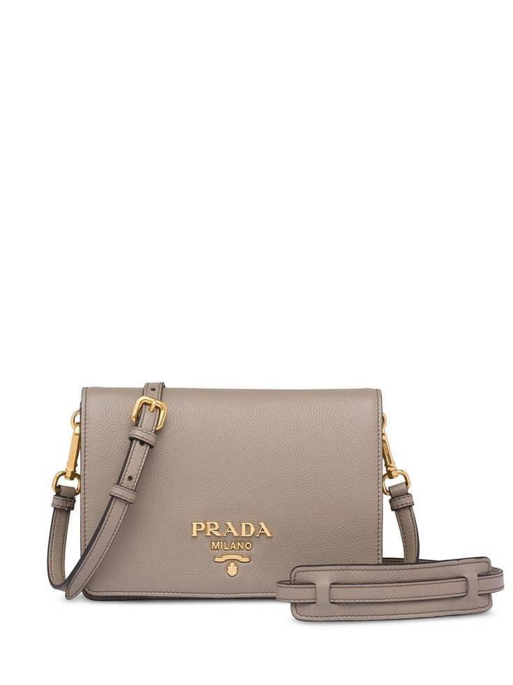 Prada Logo Shoulder Bag | Farfetch.com Handcrafted Handbags, Gray Accessories, Lap Top, Prada Shoulder Bag, Prada Logo, Trendy Handbags, Genuine Leather Handbag, Dolce E Gabbana, Designer Shoulder Bags