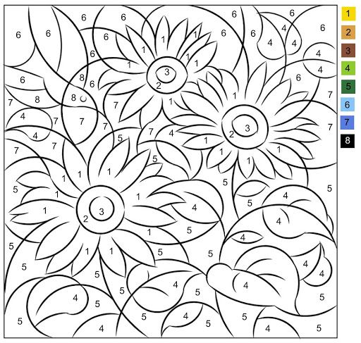 Nicole's Free Coloring Pages: SUNFLOWERS & SWALLOW - COLOR BY NUMBER ...