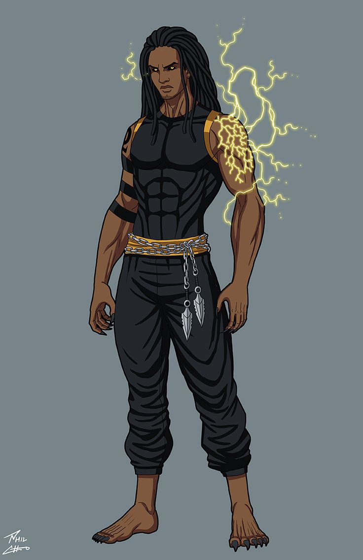 a drawing of a man with dreadlocks and lightning in the background