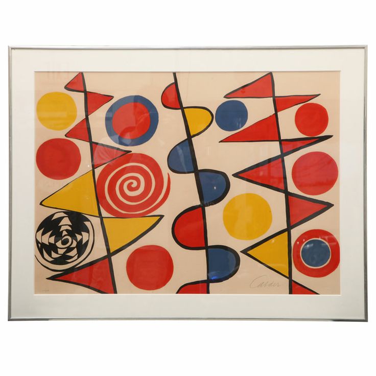 an abstract painting with red, blue, yellow and black circles on white paper by person