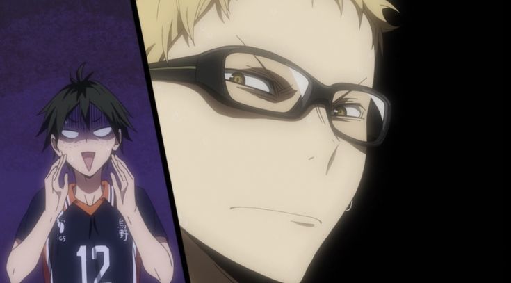 two anime characters one with glasses and the other without