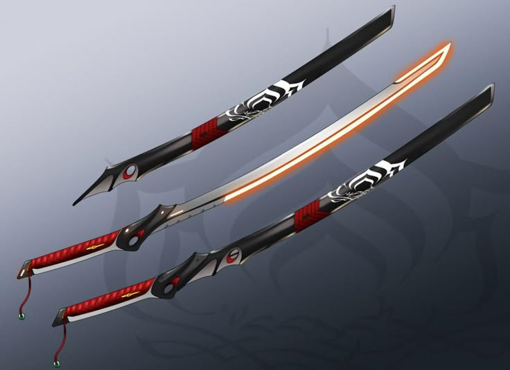 three different types of knifes with red and black handles