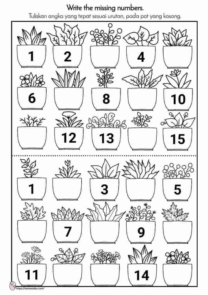 the printable worksheet for numbers 1 - 10 with potted plants