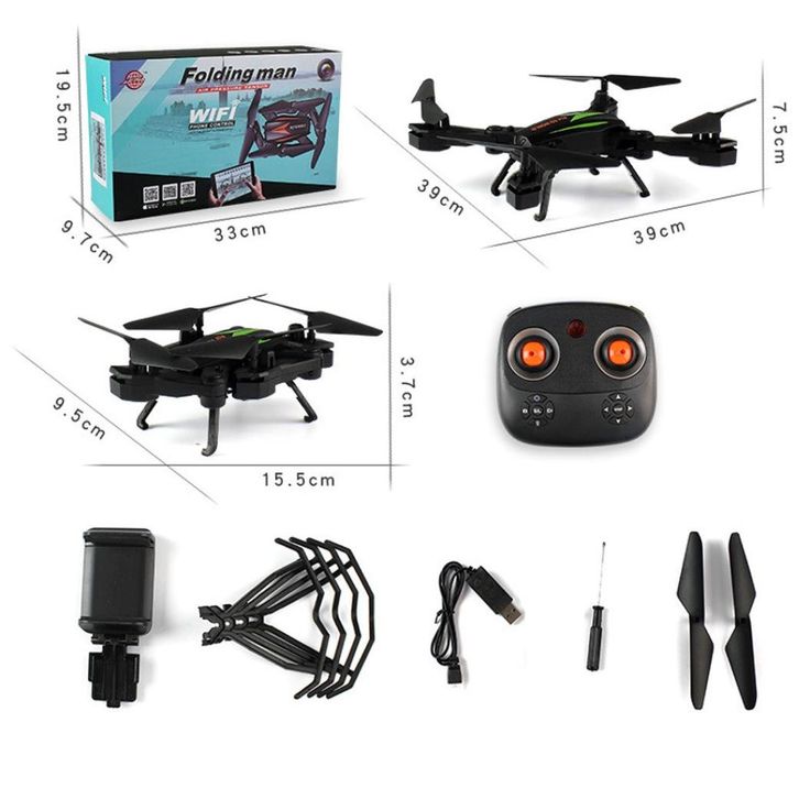 the contents of a remote controlled quadcopter are shown in front of a white background