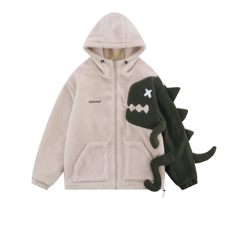 Design Sense Dinosaur Spliced Lamb Wool Coat Female - Trendha Hooded Sweater Coat, Couple Jacket, Clothes Brand, Top Streetwear Brands, Streetwear Jackets, Aelfric Eden, Sherpa Coat, Hooded Jacket Men, Clothes Shopping