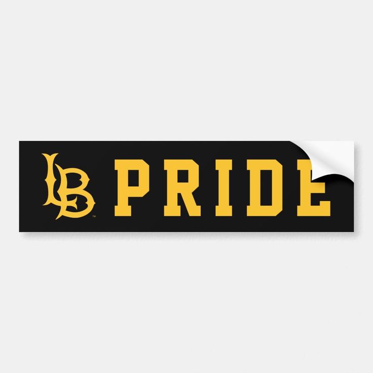 a black and yellow bumper sticker with the word pride in gold letters on it