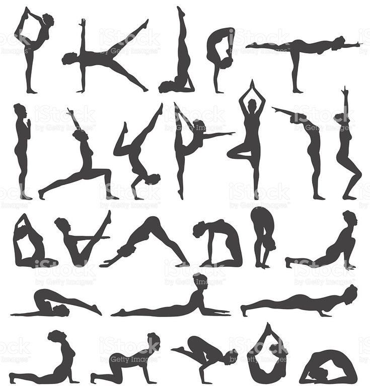 the silhouettes of people doing yoga poses