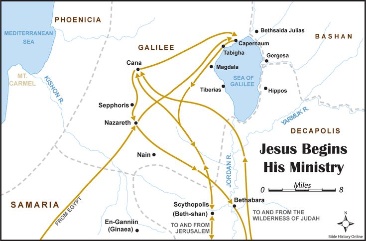 Map of Jesus' Early Journeys and Beginning of Ministry | Jesus, Bible