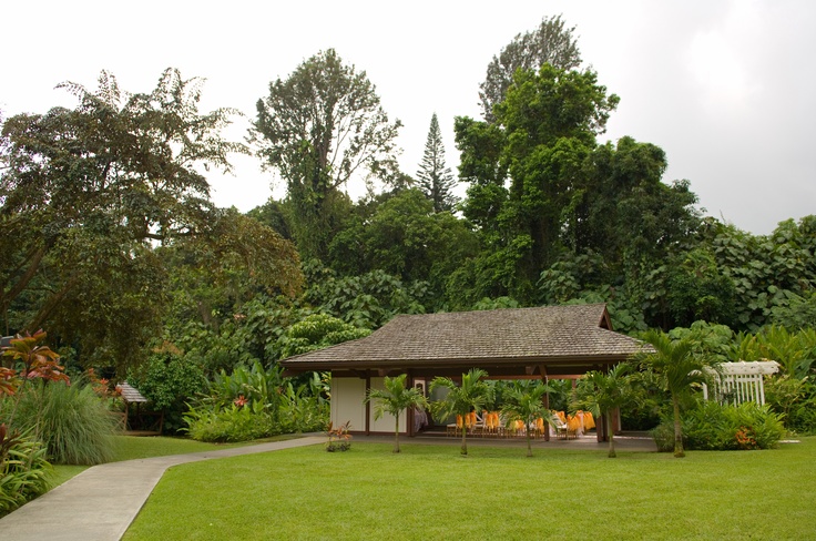 a gazebo in the middle of a lush green park