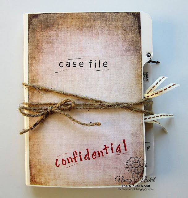 an old book tied with twine and labeled case file