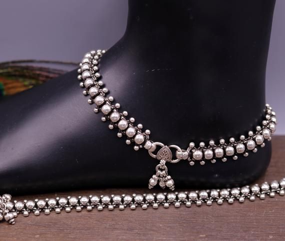 Vintage design handmade 925 sterling silver gorgeous anklet, high quality sterling silver ankle bracelet, amazing belly dace tribal jewelry from rajasthan india.Metal-925 sterling silver.Item type- Anklet.Length-10.5 inches.Width-1.2 centimters.Weight-70.820 grams approx.Finish-Oxidized.Stamped-925.Makes excellent gifting , wedding, anniversary, birthday, mother's day. Sterling Silver Toe Ring Anklet For Festivals, Handmade Silver Metal Anklets, Festive Silver Anklets With Oxidized Finish, Traditional Sterling Silver Anklet, Festive Silver Oxidized Anklets, Adjustable Silver Anklet With Oxidized Finish, Adjustable Silver Oxidized Anklets, Silver Payal, Ganesha Pendant