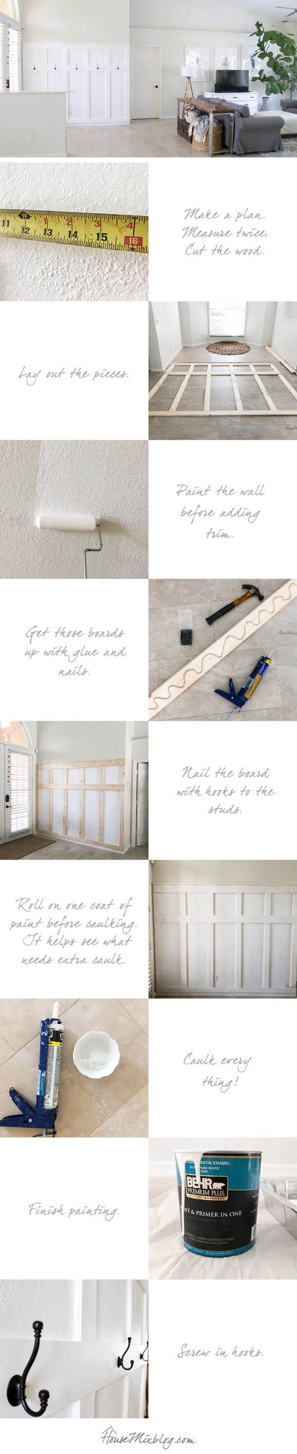 $100 board and batten entryway with hooks | Diy molding, Board, batten ...