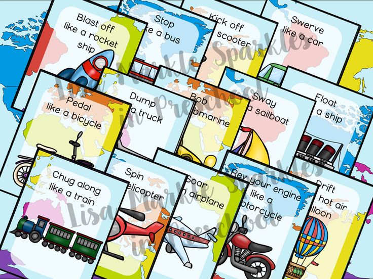 several cards with pictures of different types of vehicles and words that are in the same language