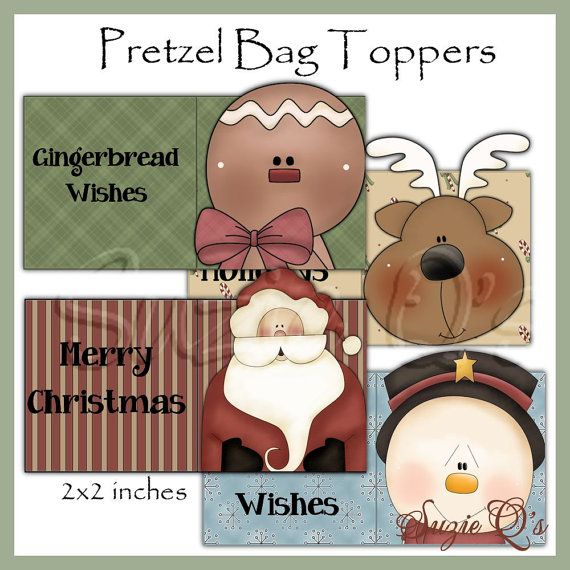 some christmas themed items are shown in this image with the words pettel bag toppers