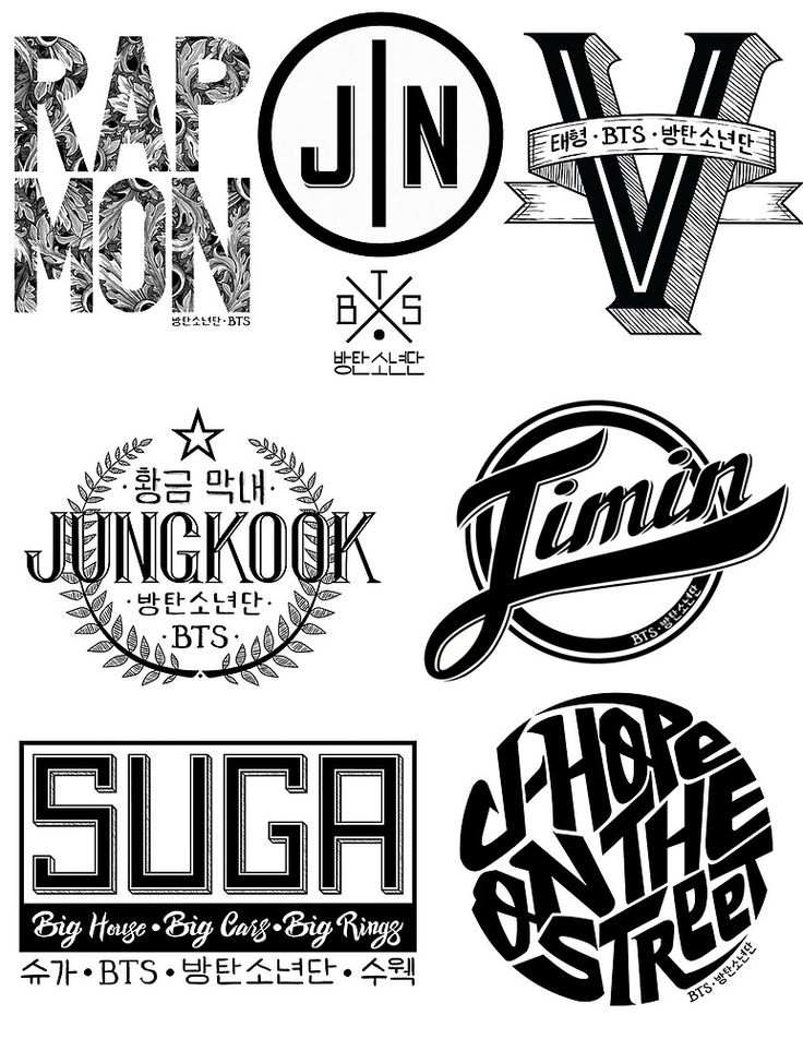 some type of logos that are black and white with different font styles on them, including letters