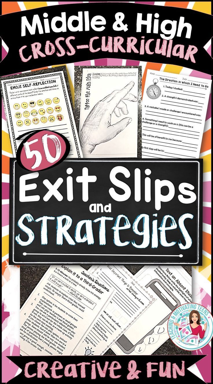 the book cover for middle and high school exit - slips and strategies, with pictures