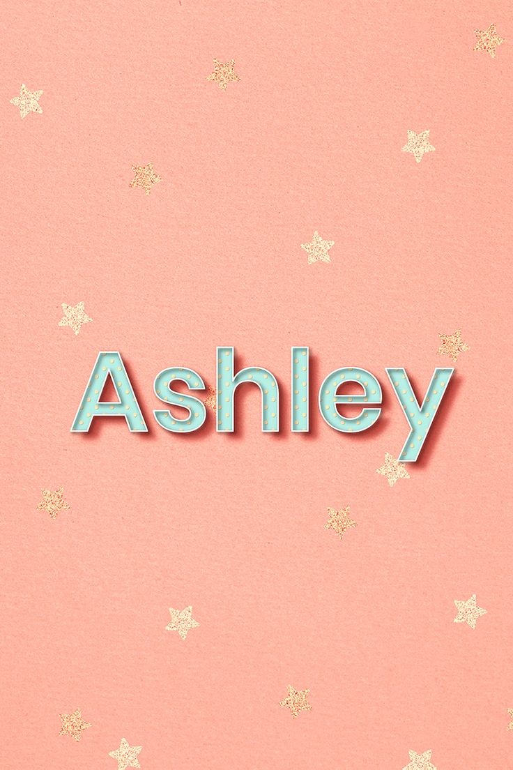 the word ashley written in cut out letters on a pink background with gold stars