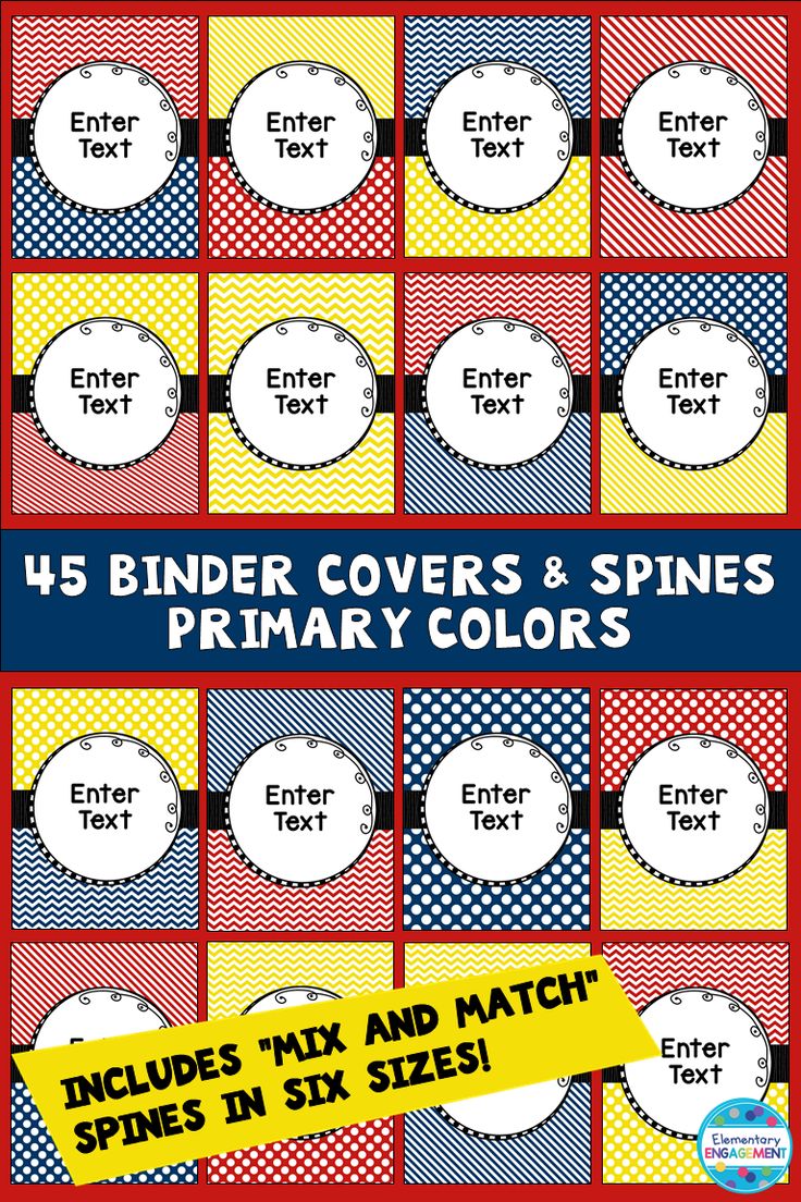 Get organized with these fun binder covers in primary colors (blue ...