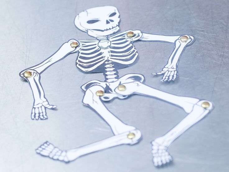 a cut out of a skeleton sitting on top of a table