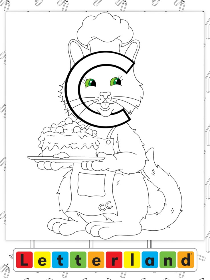 the letter g is for cat coloring page with an image of a cat holding a cake