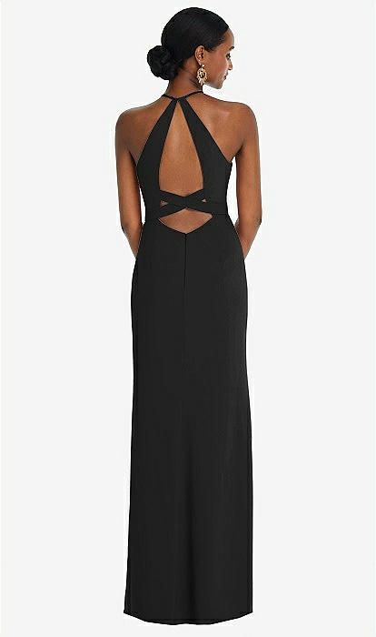 Halter Criss Cross Cutout Back Maxi Bridesmaid Dress In Black | The Dessy Group Criss Cross Top Dress, Cross Over Halter Neck Dress, Elegant Evening Backless Dress With Cutout Back, Cutout Dress Formal, Criss Cross Neckline Dress, Black Formal Dress Long Classy, Formal Gala Dress, Black Mermaid Dress, Cross Cutout