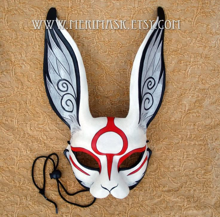 Japanese Sumi-e leather rabbit mask by merimask Mascara Anbu, Mask Man, Rabbit Mask, Paper Masks, Mascaras Halloween, Kitsune Mask, Bunny Mask, Christian Ornaments, Japanese Mask