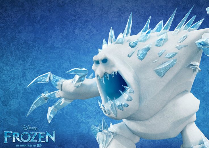 an ice monster with its mouth open and teeth out, standing in front of a blue background