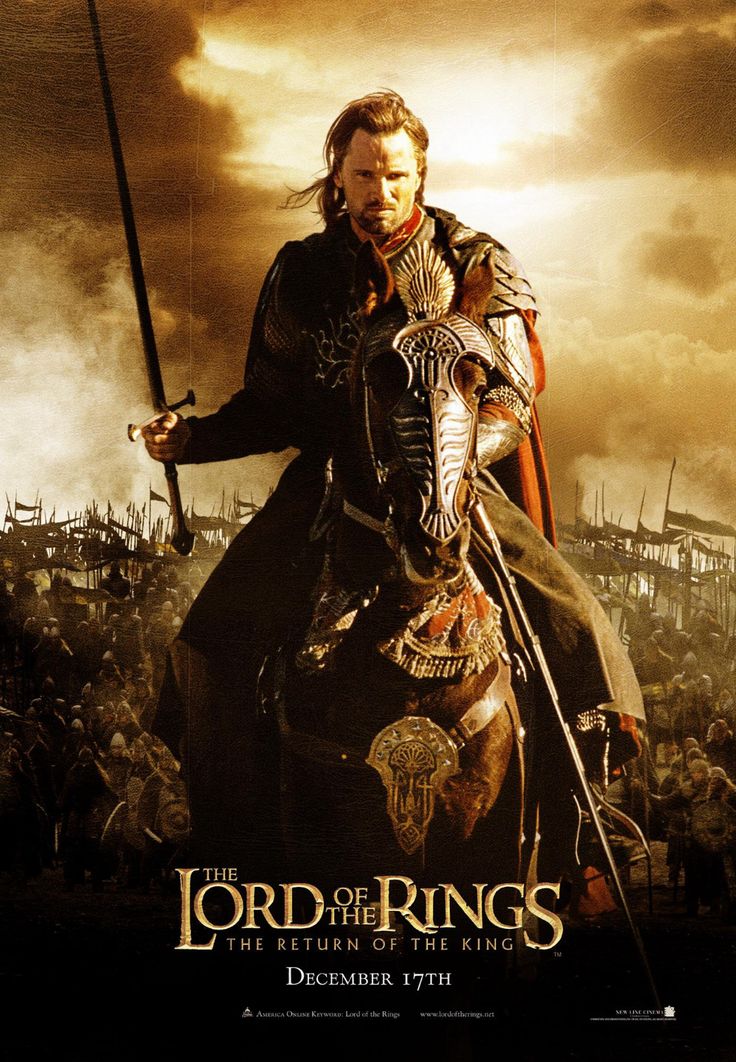 the lord of the rings movie poster with an image of a man riding on a horse