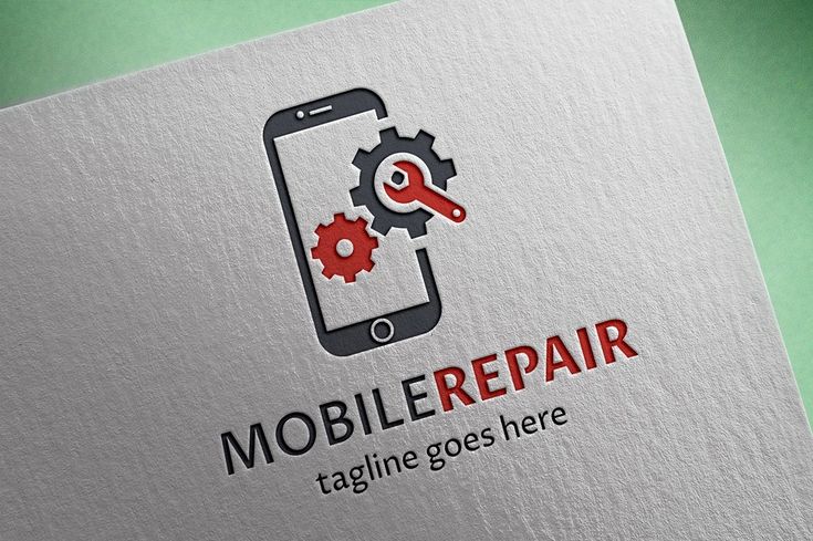 the logo for mobile repair company is displayed on a white paper with red gears and wrench