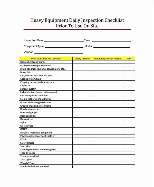 the printable form for an inspection checklist is shown in this file, which includes several