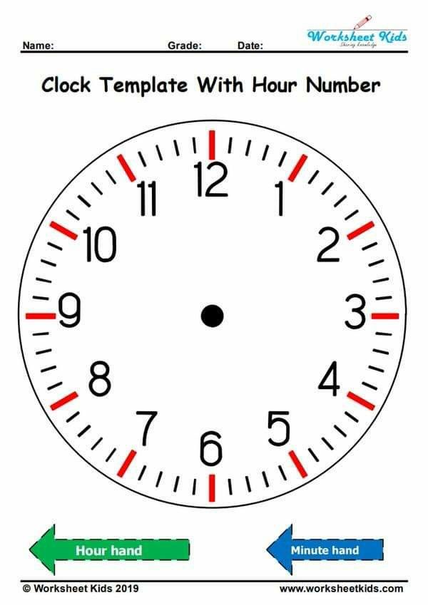 Learn to Tell the Time Clock clock face template with hour number