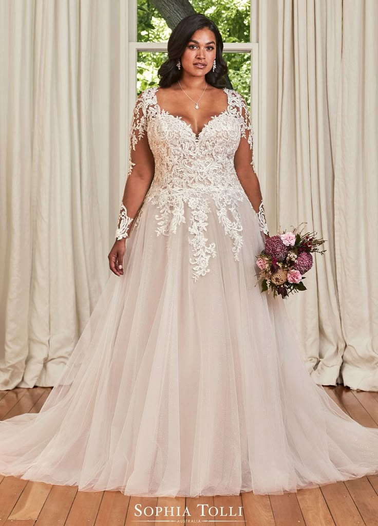 Sophia Tolli Y21977BLS Stephanie Grace Illusion Back Bridal Dress | Plus wedding dresses, Wedding dresses, Wedding dresses plus size