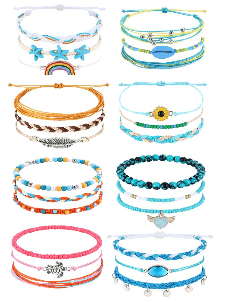 PRICES MAY VARY. 【Beach String Bracelet】Contains 24 Pieces Of Boho Braided Ankle Bracelets For Women,Different Bohemian Styles Summer Jewelry Can Be Freely Combined And Paired. Wear these Colorful Beach Ankle Bracelets Show Your Unique Charm. 【Handmade Braided】These Boho Surf Bracelet Are Completely Hand Woven, Using Quality Cotton And Wax Thread Mainly, Which Is Comfortable And Reliable To Use, And Is Not Easy To Break, Tear Or Fade. Suitable For Bathing And Swimming, The Lightweight String Bra Cheap Turquoise Friendship Bracelets For Jewelry Making, Cute Cheap Friendship Bracelets, What Kind Of Thread To Use For Bracelets, Beach Bracelet Shien, Cheap Adjustable Friendship Bracelets As Souvenir, Cheap Handmade Strand Bracelets, Cheap Bohemian Bracelet For Beach, Surf Shop Bracelets, Cheap Handmade Summer Beaded Bracelets