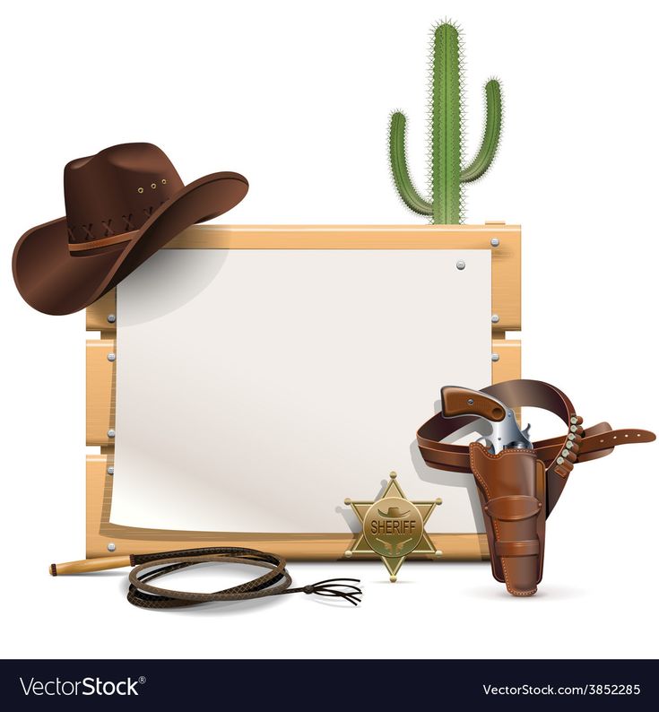 a cowboy hat, sheriff's boot and blank sign on a white background with clippings