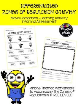 a minion themed worksheet with the text,'differentiated zones of regulation activity '